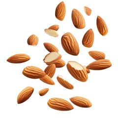 Whole and sliced almonds floating in the air create an inviting display of healthy snacks and ingredients