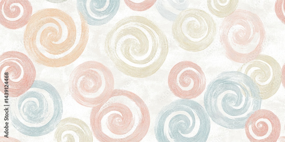 Poster Artistic Swirls Pattern: Abstract Spirals with Textured Lines in Pastel Colors on Subtle Grunge Background