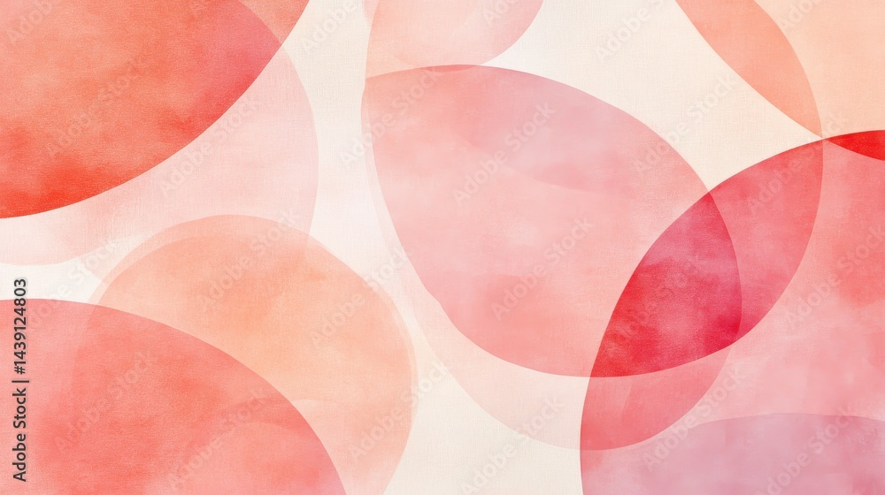 Poster Elegant pencil strokes wash with overlapping circles create a textured abstract background with red and peach tones.