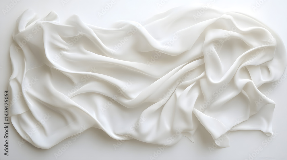 Poster flowing white fabric texture studio setting photography minimalist environment top view textile conc