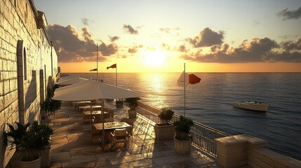 Coastal restaurant at sunset with a stunning view