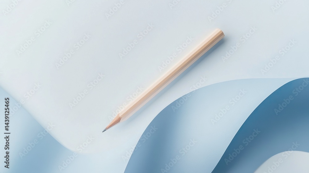 Poster elegant minimal composition of a sharp pencil on light blue background for writing and drawing