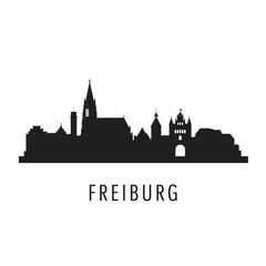 Obraz premium Freiburg silhouette with Germany skyline, black, and white.