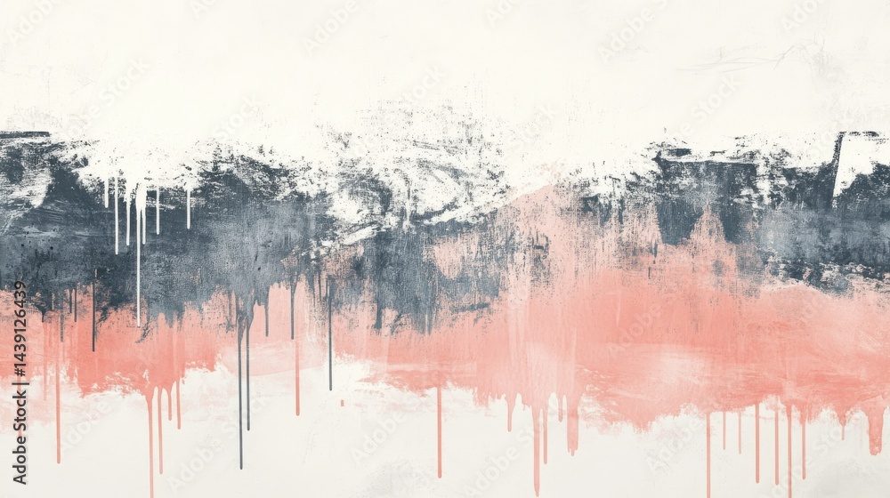 Poster Abstract pencil strokes composition with gentle gradient backdrop of gray and salmon hues, texture and visual flow