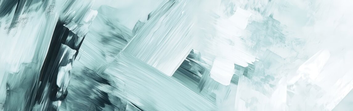 Abstract teal and white painting with chaotic brushstrokes creates textured surface, evocative of modern art, artistic expression,