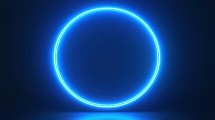 Fototapeta premium Circle Blue. Three-Dimensional Abstract Blue Background with Neon Illuminated Ring