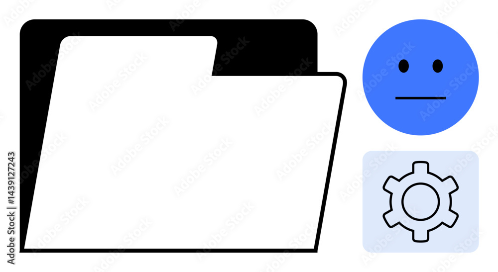 Poster open file folder, gear for settings or automation, and neutral face symbolizing emotions. ideal for 