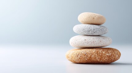 serene set of smooth hot stones arranged for stone massage on white background