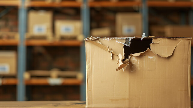 Torn shipping label on cardboard box symbolizing order cancellations, logistics problems, failed delivery and ecommerce return concept