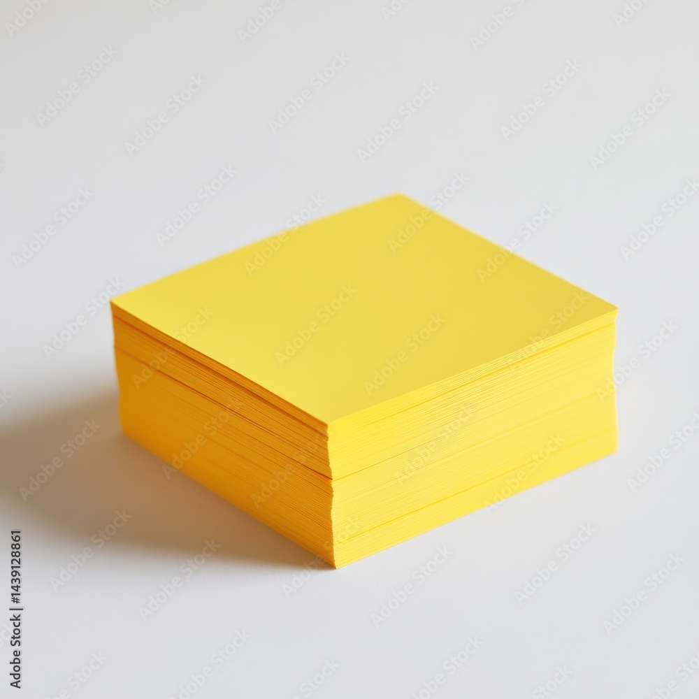 Aufkleber stack of yellow sticky notes on white background - bright, square paper for reminders and organizati