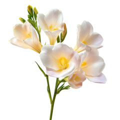 Beautiful white freesias bloom gracefully in a delicate arrangement showcasing their vibrant yellow centers