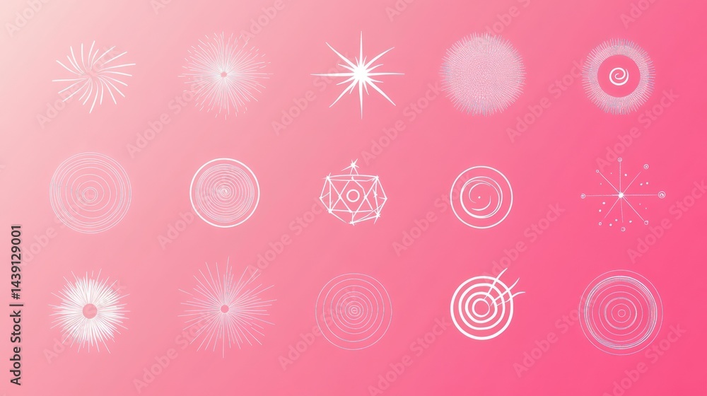 Poster pink gradient background with white light effects; design elements