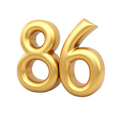 Stylized golden number eighty-six graphic design.