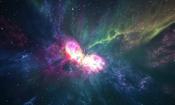 abstract space background with green and pink rays