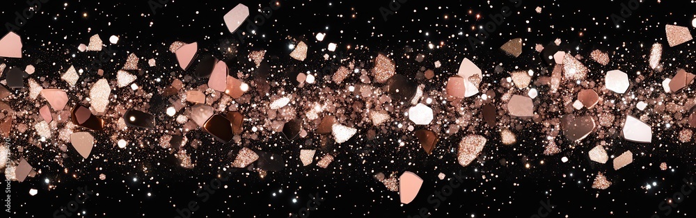 Aufkleber shimmering dark background with scattered rose gold gemstones and confetti, creating a luxurious and