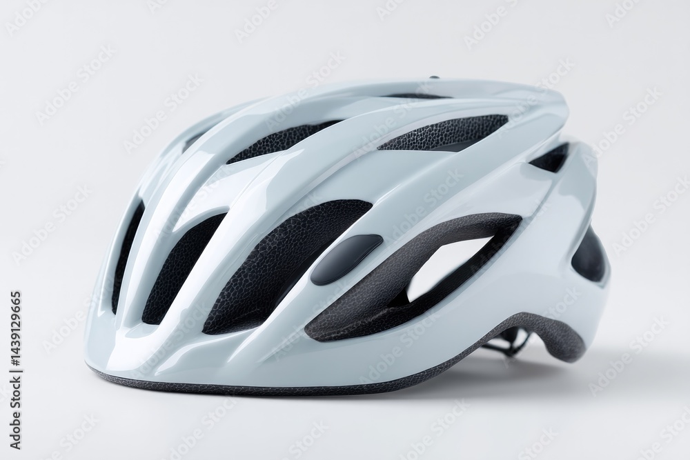 Poster shiny clean bicycle helmet isolated on white background minimalistic composition with ample copy spa