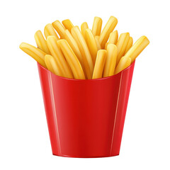 Crispy golden French fries served in a vibrant red container ready for enjoyment at a casual dining setting