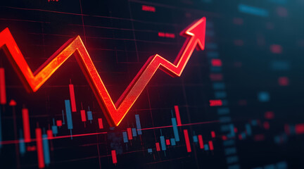 Fototapeta premium A dynamic financial chart displaying a sharp upward trend with vibrant red arrows indicating growth and market momentum.