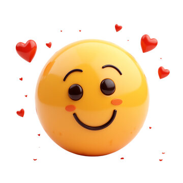 Cheerful happy face with love hearts around.