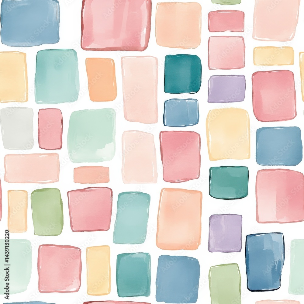 Poster Playful Watercolor Squares Pattern: Abstract Pastel Blocks with Textured Background for Modern Design