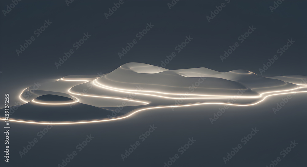 Poster luminous topography glowing lines delineating abstract terrain contour lines