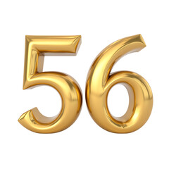 Obraz premium Golden number fifty-six in shiny 3D style.