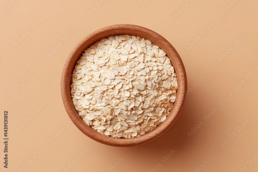 Poster single bowl of oatmeal centered perfectly on smooth solid color background exemplifies minimalistic 