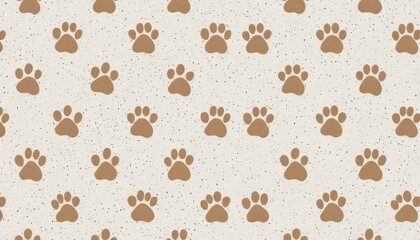 The image depicts a repeating pattern of small paws against a speckled background.