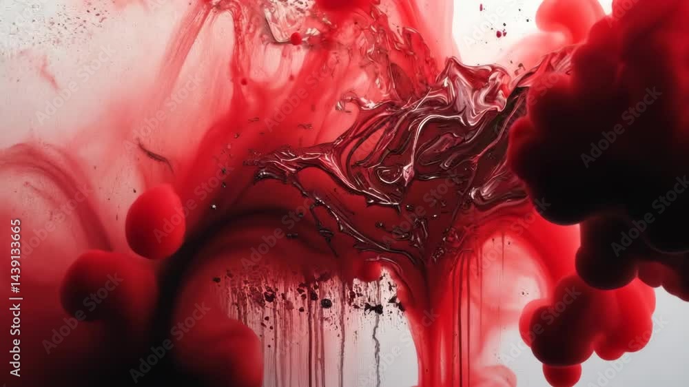 Poster vibrant red and black paint swirl creating dynamic abstract fluid motion