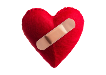 broken heart love relationship and plaster bandage isolated on transparent or white background