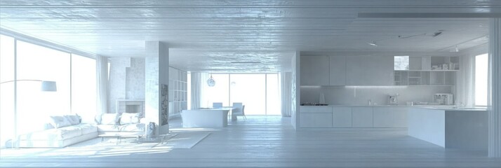 Modern minimalist open-plan living area and kitchen