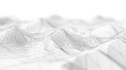 Abstract digital landscape with low poly mesh surface in a minimalist white design