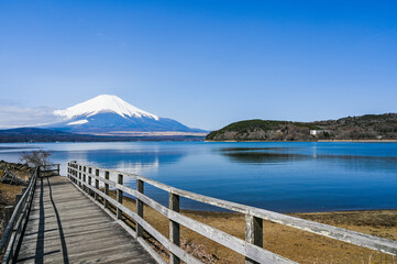 山梨県の山中湖と富士山