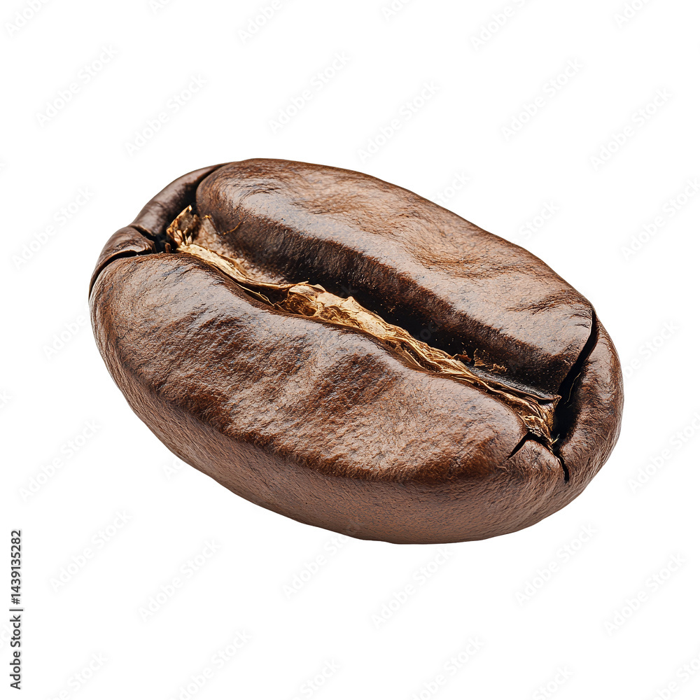 Poster a single coffee bean isolated on a transparent background showcasing its distinct texture and shape,