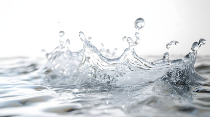 Splashing water drops in a pure white background high definition serene environment close-up capture