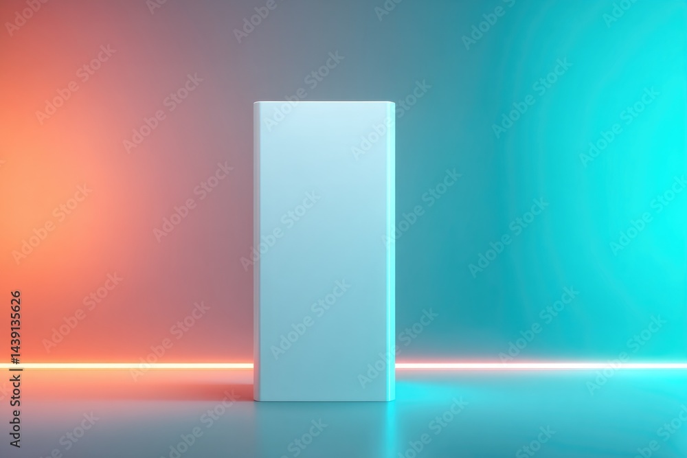 Poster sleek empty podium awaiting product set against vibrant neon backdrop creating clean image