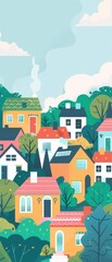 Fototapeta premium Geometric future homes with clean lines form a happy community with minimalist flat illustration and grain details.
