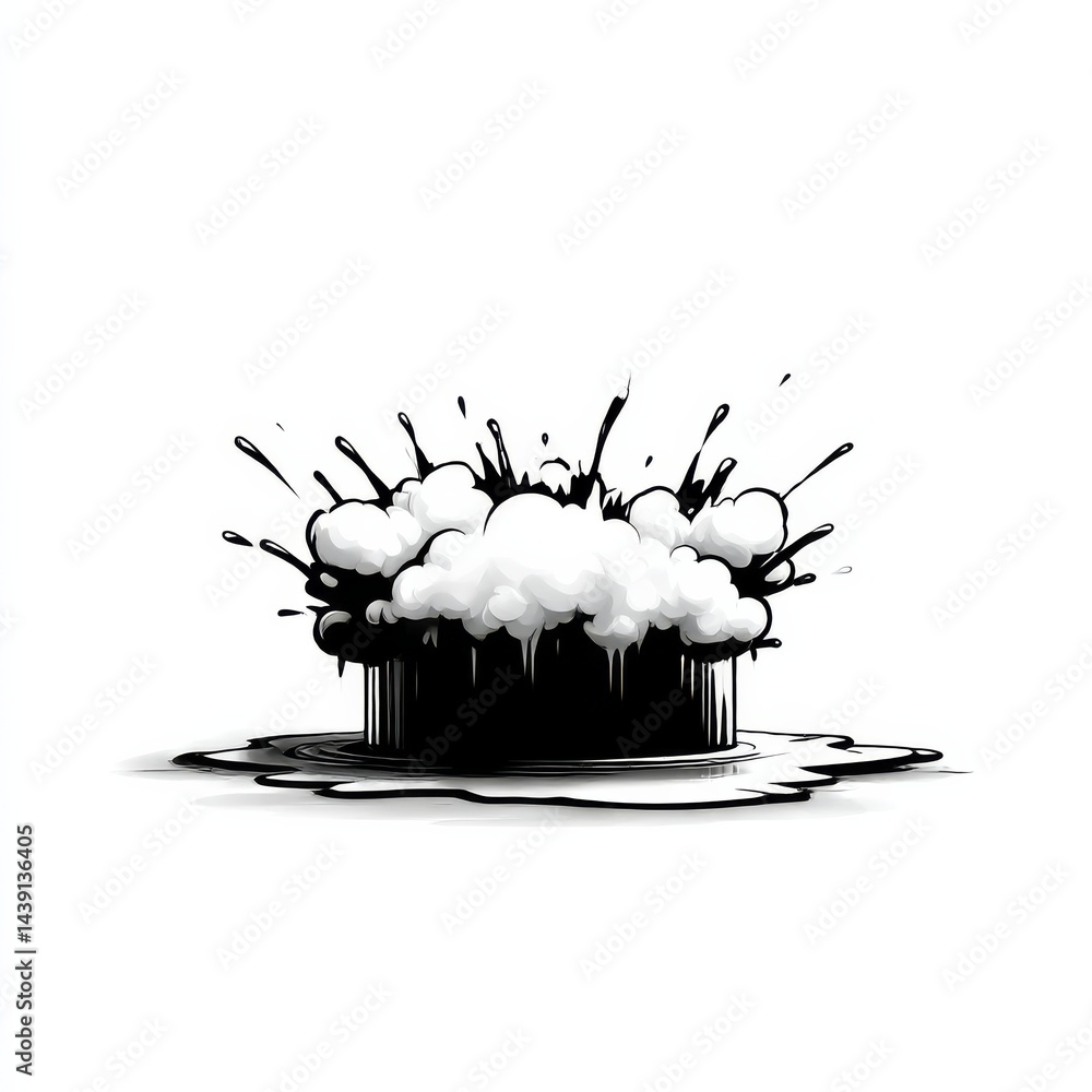 Aufkleber monochrome explosion: dramatic splash of ink or liquid erupting upwards, stylized for impactful visu
