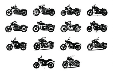 Motorcycle Silhouette Clipart Bundle, Motorbike Vector Black Silhouettes Set