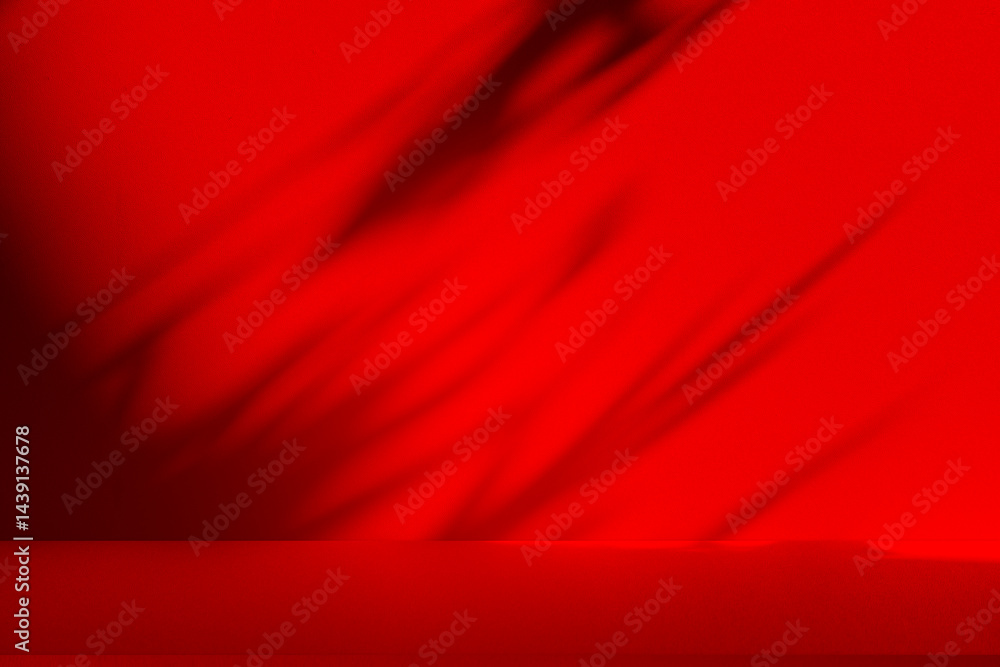Fototapete wall interior background, studio and backdrops show products. with leaf shadow from window color red