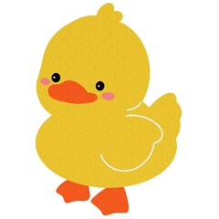 Cute Animal Duck characters. Hand drawn farm animal cartoon design of yellow duck, duckling, chick in different pose. Adorable baby duck illustration for sticker, clipart, education.