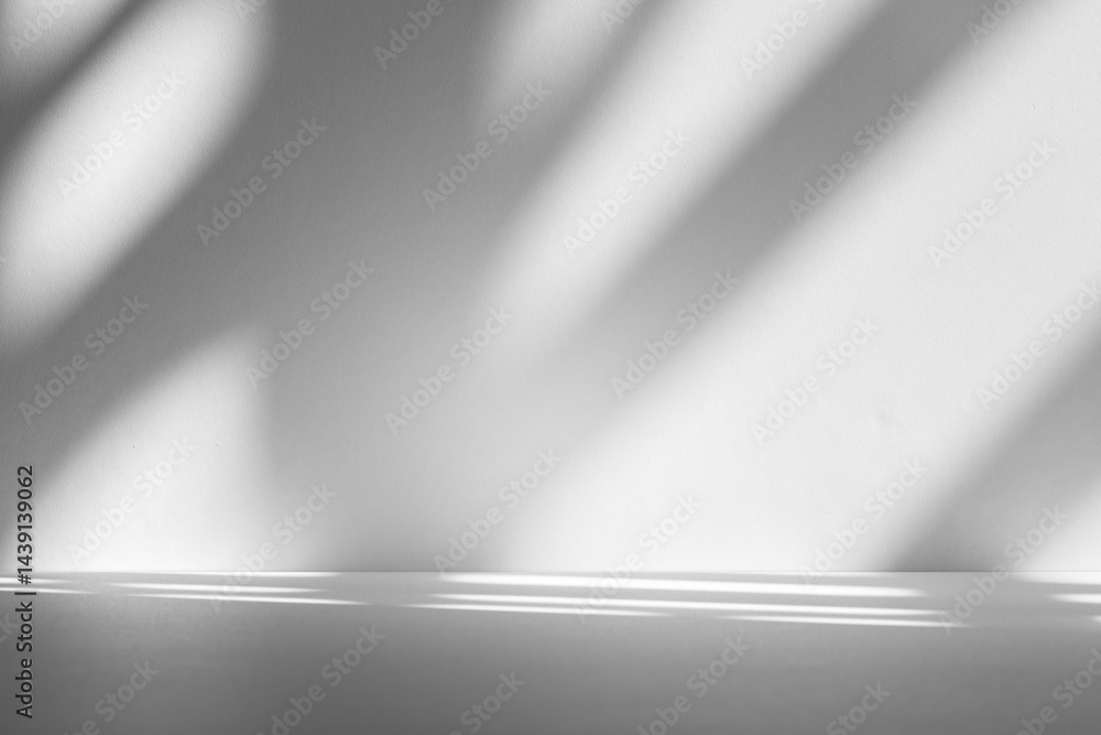 Aufkleber wall interior background, studio and backdrops show products.with shadow from window color white and