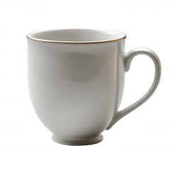 Buy elegant white ceramic coffee mug with gold trim online for tea lovers on transparent background
