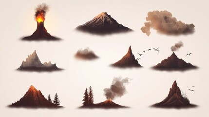 Floating volcanoes and mountains, artistic design