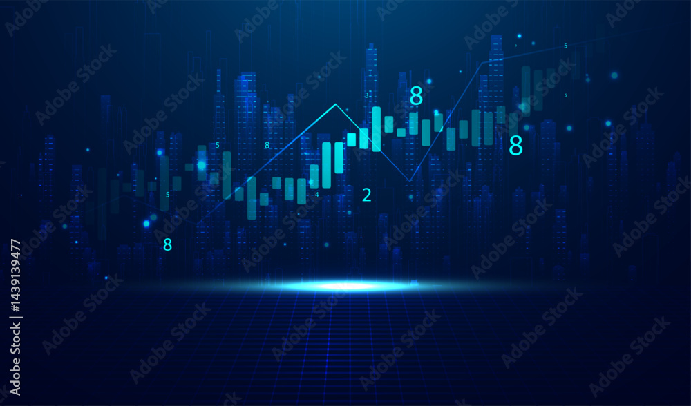 Poster abstract infographic visualization. financial chart with uptrend line graphs and candlesticks. futur
