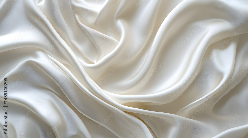 Poster elegant flowing satin fabric draped on horizontal white background textiles soft texture minimalist