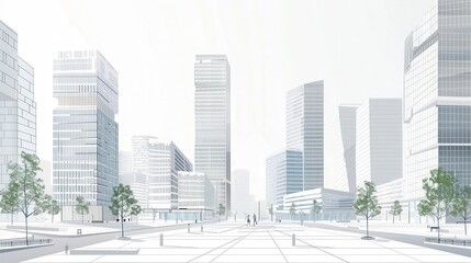 Fototapeta premium Modern business district map flat style skyscrapers geometric plaza clean design noise blur.