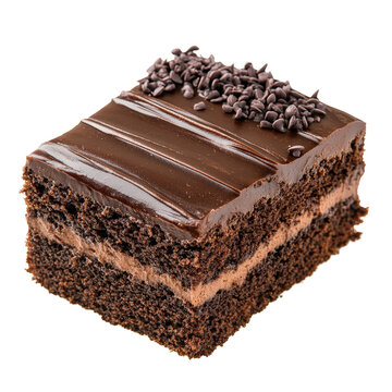Delicious slice of Texas Sheet Cake featuring rich chocolate frosting on a transparent background, texas sheet cake slice isolated on transparent background