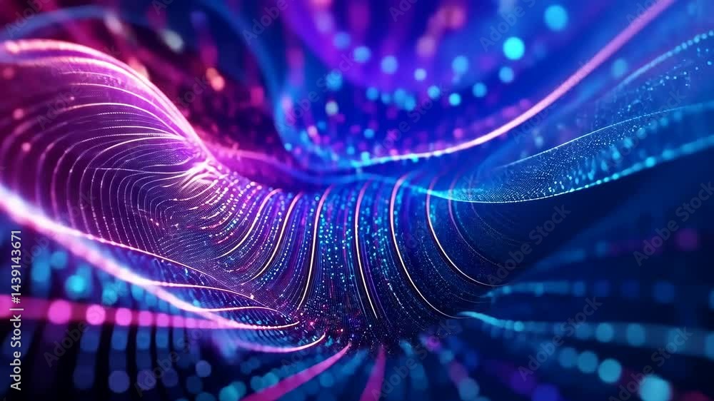 Poster vivid neon waves: dynamic flow of colorful light patterns in motion