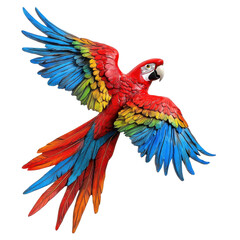 Fototapeta premium Brightly colored macaw soaring through the sky over a lush tropical landscape during the daytime